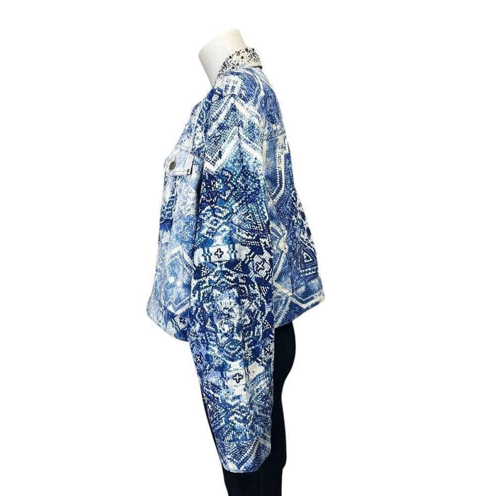 Chico’s‎ Mixed Artisan Pattern Beaded Cropped Jean Jacket in Mysterious Blue XL - Picture 4 of 12